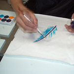 筆を使ってお絵描き中